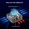 A diagram illustrating the cooling system of a mini PC, highlighting its fans and copper pipes. Produktbild-Vorschau