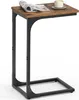 A side view of a C-shaped side table with a rustic wood top and black metal frame. Náhled obrázku produktu