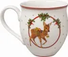 A white ceramic mug with a Christmas-themed illustration of a deer. Produktbild-Vorschau