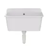 A white sink with a drain and plumbing attached, shown against a white background. Produktbild-Vorschau