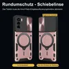Two phone cases are shown side-by-side against a black background, demonstrating different features. Produktbild-Vorschau