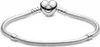 A silver Pandora bracelet with a heart-shaped clasp is displayed against a white background. Produktbild-Vorschau