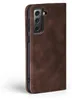 A close-up side view of a brown leather flip phone case for a Samsung Galaxy S24+. Produktbild-Vorschau