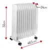 A white oil radiator with dimensions indicated by red arrows and text. Anteprima dell’immagine prodotto