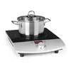 A portable induction cooktop with a stainless steel pot on it. Produktbild-Vorschau