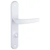 A white door handle with a backplate and a thumbturn. Produktbild-Vorschau