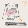 A baby swing in pink and gray, shown in both its assembled and folded state. Produktbild-Vorschau