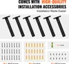 A product image showing shelf brackets and installation accessories, with text highlighting features and included items. Podgląd zdjęcia produktu