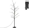 A black LED tree with white lights and a black power adapter against a white background. Podgląd zdjęcia produktu