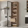 A modern bathroom with a toilet, a tall cabinet with LED lighting, and a towel rack. Anteprima dell’immagine prodotto