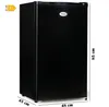 A black Primo table-top refrigerator is shown from the front-right angle, with dimensions indicated. Náhled obrázku produktu