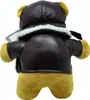 A teddy bear wearing a pilot's jacket and hat, shown from the back. Produktbild-Vorschau