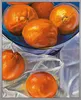 A still life painting of oranges in a bowl and on a surface. Produktbild-Vorschau