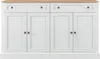 A white sideboard with a wooden top, featuring four doors and two drawers, presented against a white background. Anteprima dell’immagine prodotto