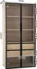A tall, narrow cabinet with glass doors and wooden drawers, shown with dimensions marked. Anteprima dell’immagine prodotto