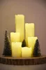 A display of LED candles and miniature Christmas trees on a wooden slice. Produktbild-Vorschau