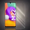A transparent screen protector is shown next to a smartphone displaying a colorful abstract wallpaper. Produktbild-Vorschau