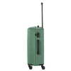 A green suitcase with an extended handle and wheels, shown from the side against a white background. Produktbild-Vorschau
