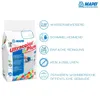 A bag of MAPEI Ultracolor Plus grout with feature icons and text. Produktbild-Vorschau