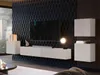 A modern living room setup with a wall-mounted entertainment unit and TV. Produktbild-Vorschau