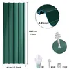 A collage of images showing a green corrugated metal sheet, a close-up of its profile, dimensions, and installation hardware. Voir les images du produit