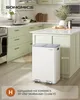 A modern kitchen with light green cabinets and a white kitchen island, featuring a white dual-compartment trash can. Produktbild-Vorschau