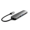 A USB-C adapter hub with multiple ports, including USB, HDMI, and SD card readers, is shown against a white background. Produktbild-Vorschau
