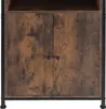 A close-up view of the lower half of a wooden cabinet with black metal framing and handles. Produktbild-Vorschau