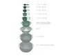 A stack of nesting mixing bowls and measuring cups with labels indicating their sizes and functions. Produktbild-Vorschau