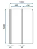 A diagram showing the dimensions of a product, likely a shower screen or bath enclosure, with measurements indicated. Produktbild-Vorschau