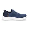 A single blue Skechers sneaker with a white sole is shown against a white background. Voir les images du produit