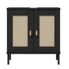 A black cabinet with cane doors and brass handles, shown against a white background. Produktbild-Vorschau