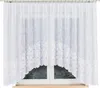 A white lace curtain with a scalloped bottom edge is shown hanging in front of a window. Produktbild-Vorschau