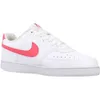 A white Nike Court Vision Lo NN sneaker with a coral swoosh logo and heel tab, shown from a side angle against a white background. Produktbild-Vorschau