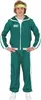 A person wearing a green tracksuit with white stripes and a yellow headband. Produktbild-Vorschau