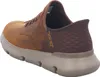 A side view of a brown Skechers slip-on sneaker. Voir les images du produit