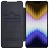 A black flip case for a smartphone is shown open, revealing the phone's screen. Podgląd zdjęcia produktu