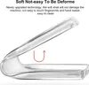 A clear, close-up shot of a flexible, transparent phone case being bent to demonstrate its softness and durability. Produktbild-Vorschau