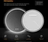 A marketing image showing a round LED mirror with its back and front visible, along with feature icons and text. Produktbild-Vorschau