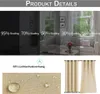 Collage of product details including shading percentages, a close-up of fabric texture with water droplets, and a pair of curtains. Náhled obrázku produktu