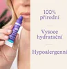A close-up shot of a person's lips and hand holding a lip balm, with marketing text on the right side. Produktbild-Vorschau