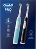 A product shot of two Oral-B electric toothbrushes, one blue and one black, on a dark blue background. Features are highlighted with icons and text. Anteprima dell’immagine prodotto