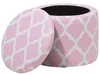 A pink and white patterned storage ottoman with its lid open. Produktbild-Vorschau