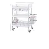 A white laboratory cart with multiple shelves and drawers, shown against a white background with measurement annotations. Podgląd zdjęcia produktu