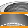 A split image showing close-ups of a metal fire pit, highlighting its material and ventilation features. Produktbild-Vorschau