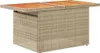 A product shot of a rectangular coffee table with a woven base and a wooden top. Produktbild-Vorschau