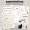 Infografik zum Baby-Set mit Meilensteinkarten, Babybuch und Abdruckset in Creme und Gold Produktbild-Vorschau