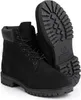 A pair of black Timberland boots shown from a slightly angled perspective, with one boot standing upright and the other lying on its side to show the sole. Anteprima dell’immagine prodotto