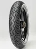 A motorcycle tire mounted on a black rim, shown against a plain background. Podgląd zdjęcia produktu