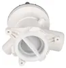 A white plastic drain pump for a washing machine, shown from a top-down perspective against a white background. Produktbild-Vorschau